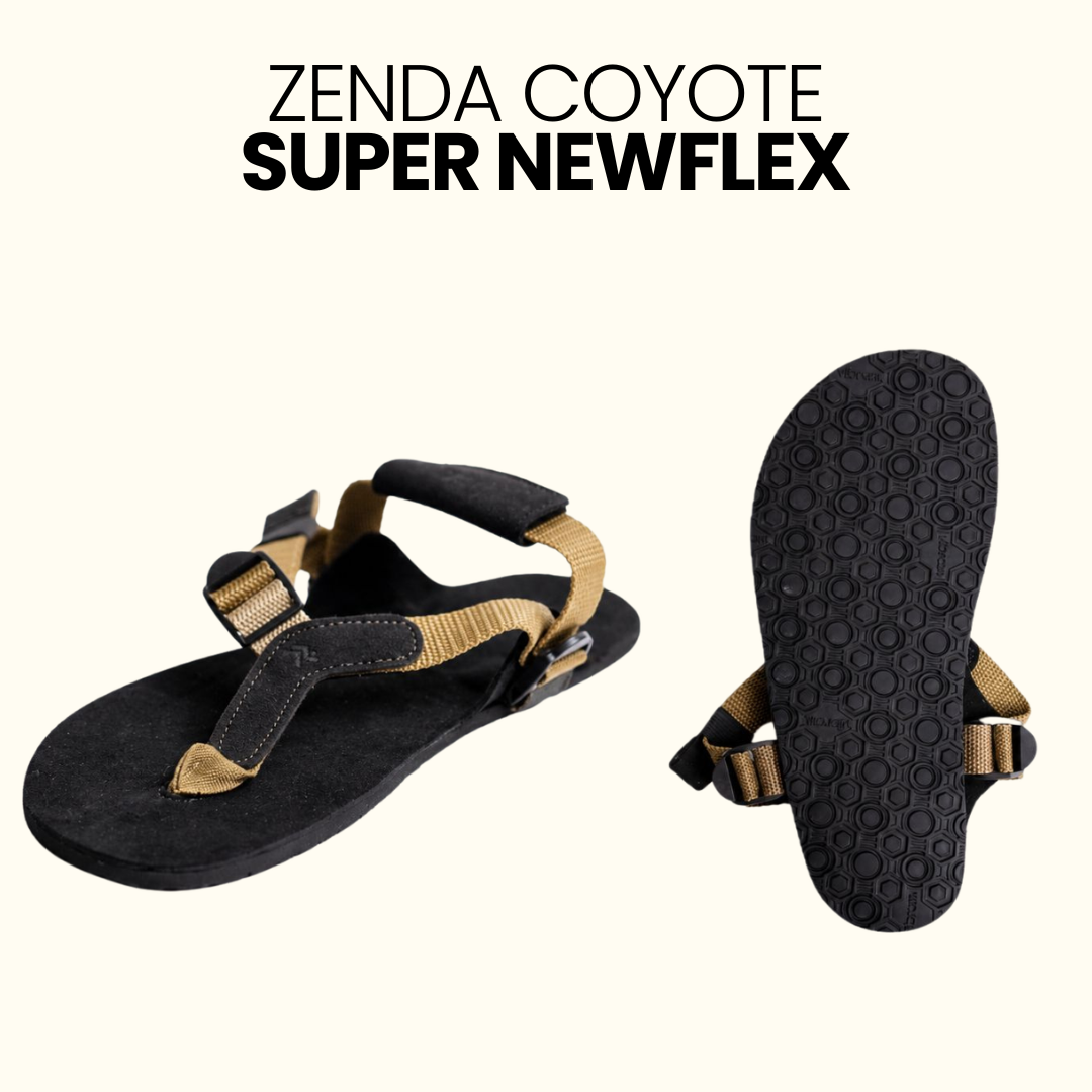 Sandalia Zenda - Suela Vibram SuperNewFlex (7.8 mm) - Café Coyote - Barefoot Trail