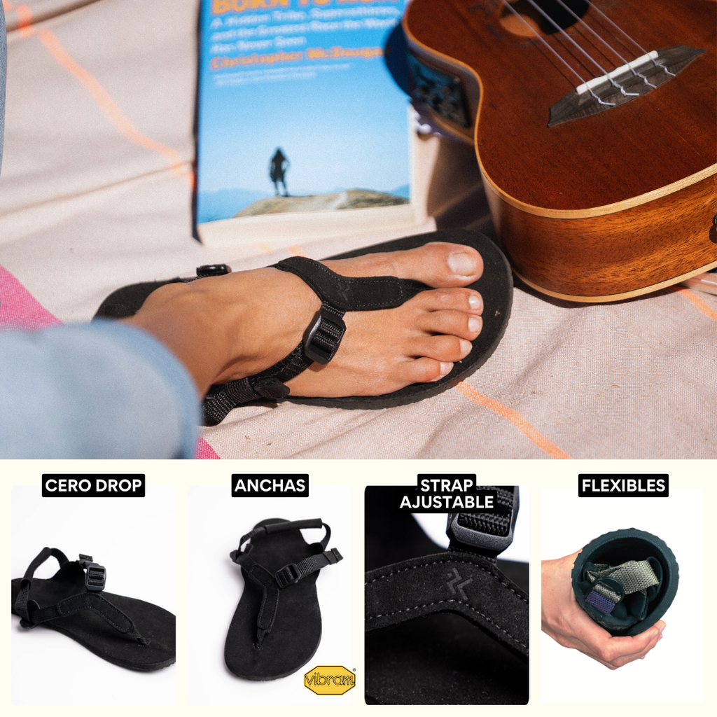 Sandalia Zenda - Suela Vibram Morflex (6.8mm) - Negra - Barefoot Urbana