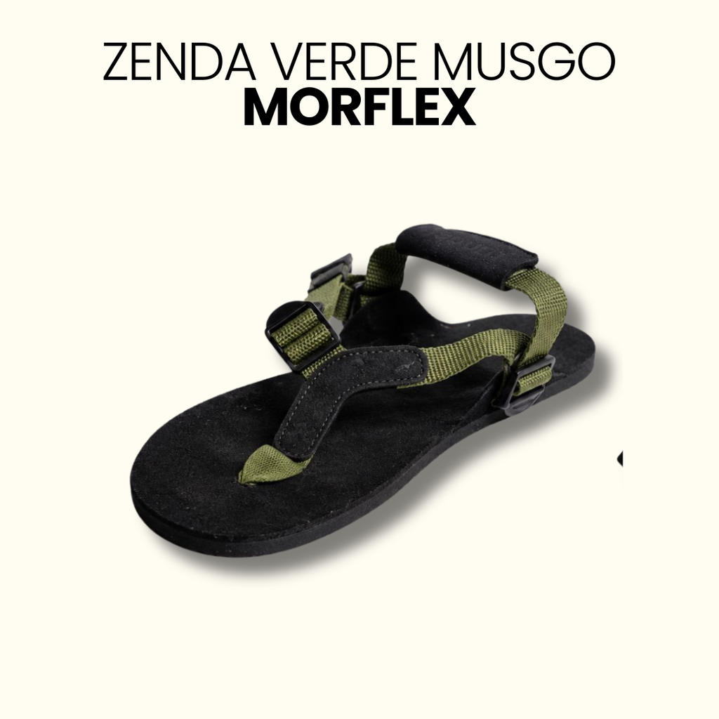 Sandalia Zenda - Suela Vibram Morflex (6.8mm) - Verde Musgo - Barefoot Urbana