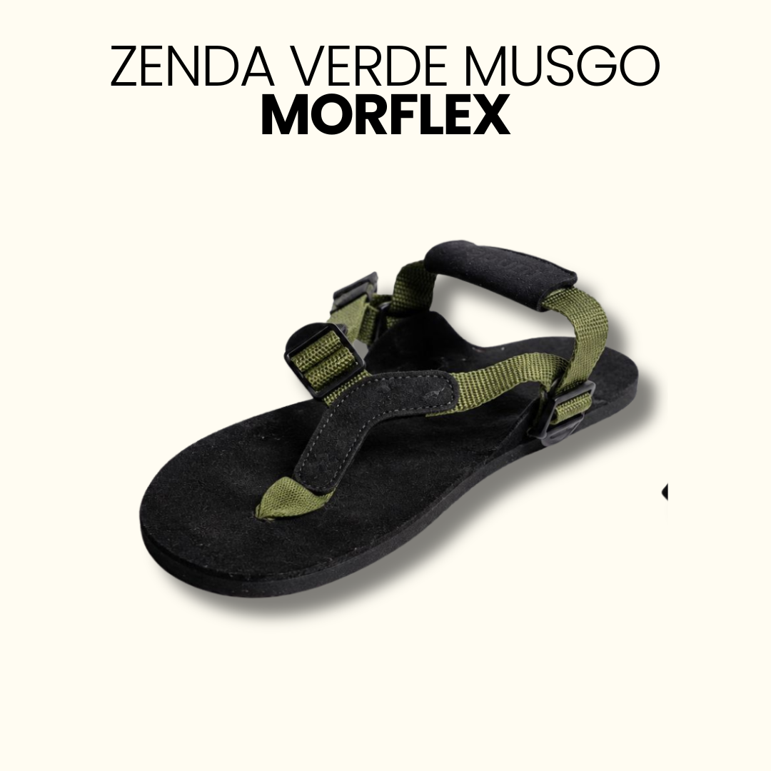 Sandalia Zenda - Suela Vibram Morflex (6.8mm) - Verde Musgo - Barefoot Urbana